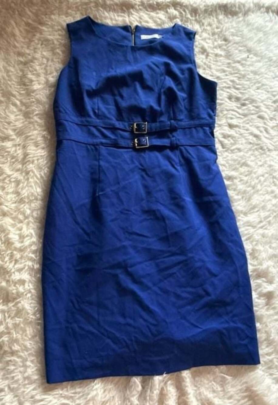 Calvin Klein Women's Sleeveless Buckle Detail Sheath Dress Royal Blue Size 12P
